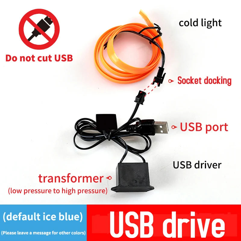 5m Car Interior Atmosphere Lighting LED Strip USB